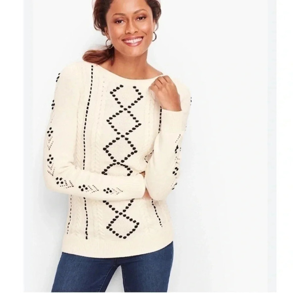 TALBOTS NWT Boatneck Cable Knit Velvet Ribbon PXL‎ - Picture 1 of 8